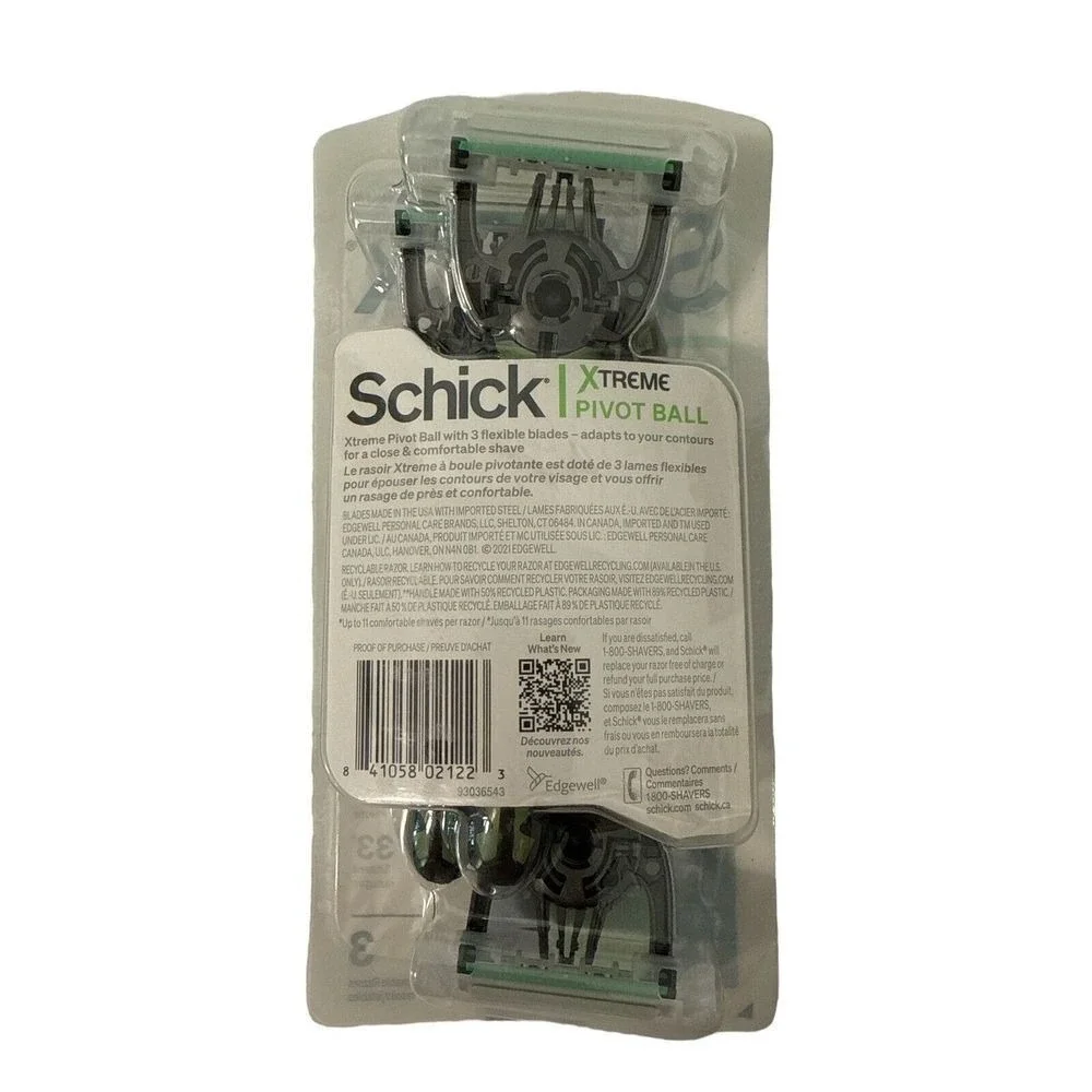 Schick Xtreme3 Pivot Ball Razor Refills - Pack of 4 Sets (12 Cartridges‎ Total)